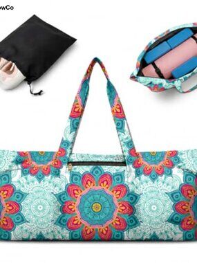 Large Cotton Canvas Yoga Mat Bag Tote with Pockets